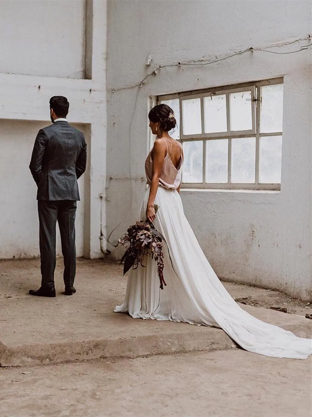 Simple Lace Two-piece Wedding Dresses A-line Summer Gowns WD070