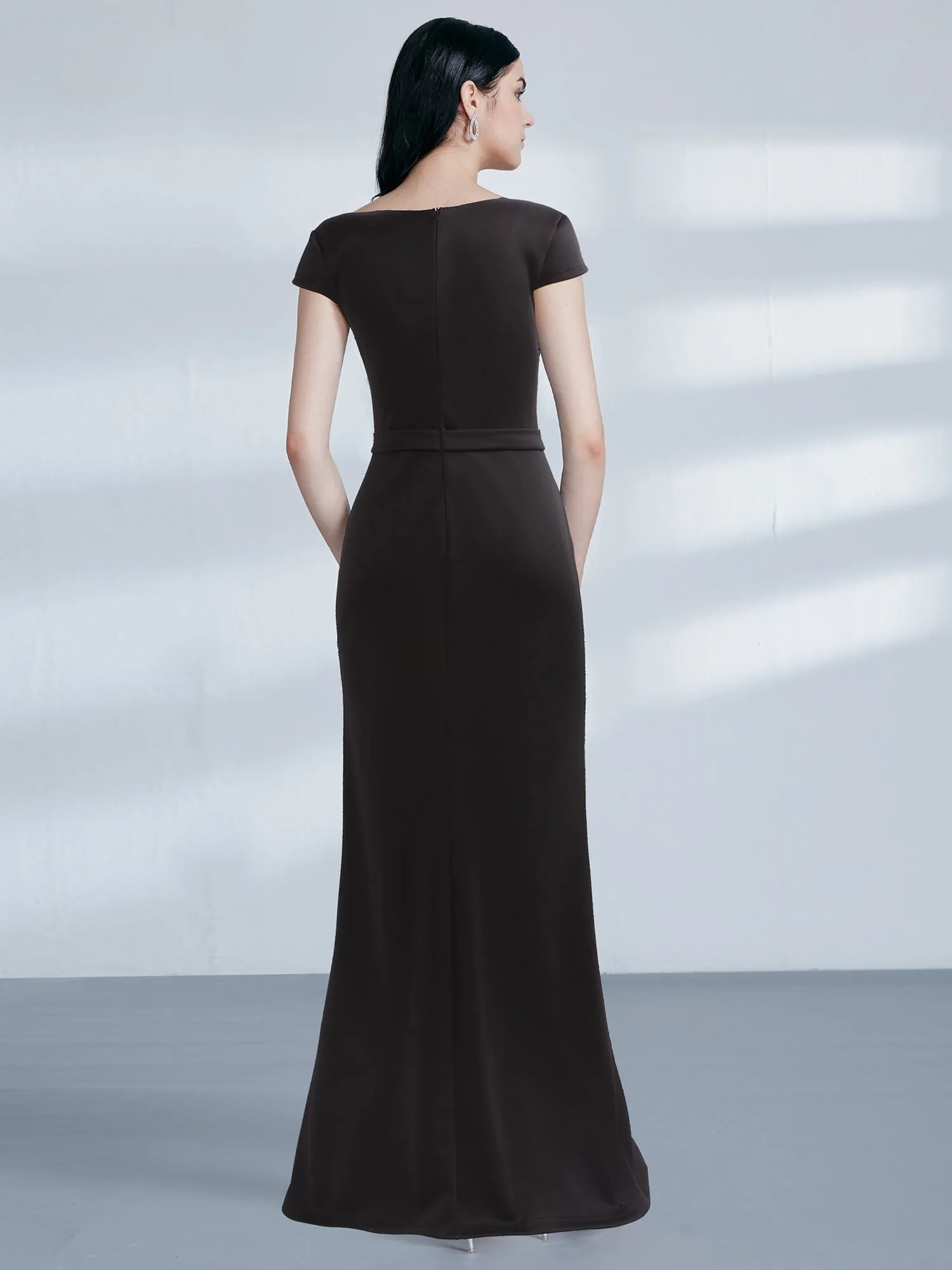 Sparkly Rhinestone Print Maxi Long Evening Gowns With Cap Sleeve