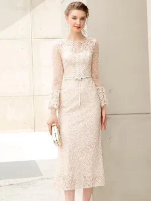 Spring and autumn long-sleeve high-end lace short wedding dress - Nadin