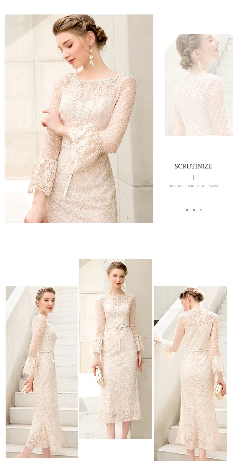 Spring and autumn long-sleeve high-end lace short wedding dress - Nadin