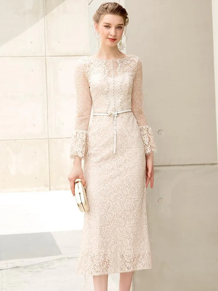 Spring and autumn long-sleeve high-end lace short wedding dress - Nadin