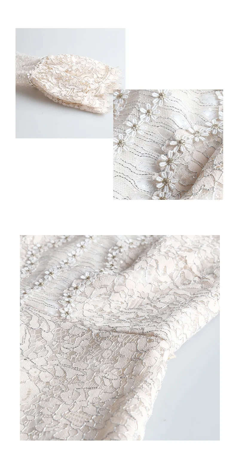 Spring and autumn long-sleeve high-end lace short wedding dress - Nadin