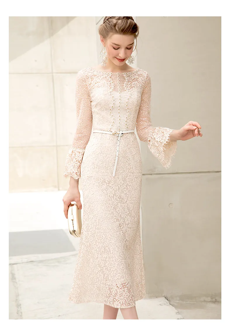 Spring and autumn long-sleeve high-end lace short wedding dress - Nadin