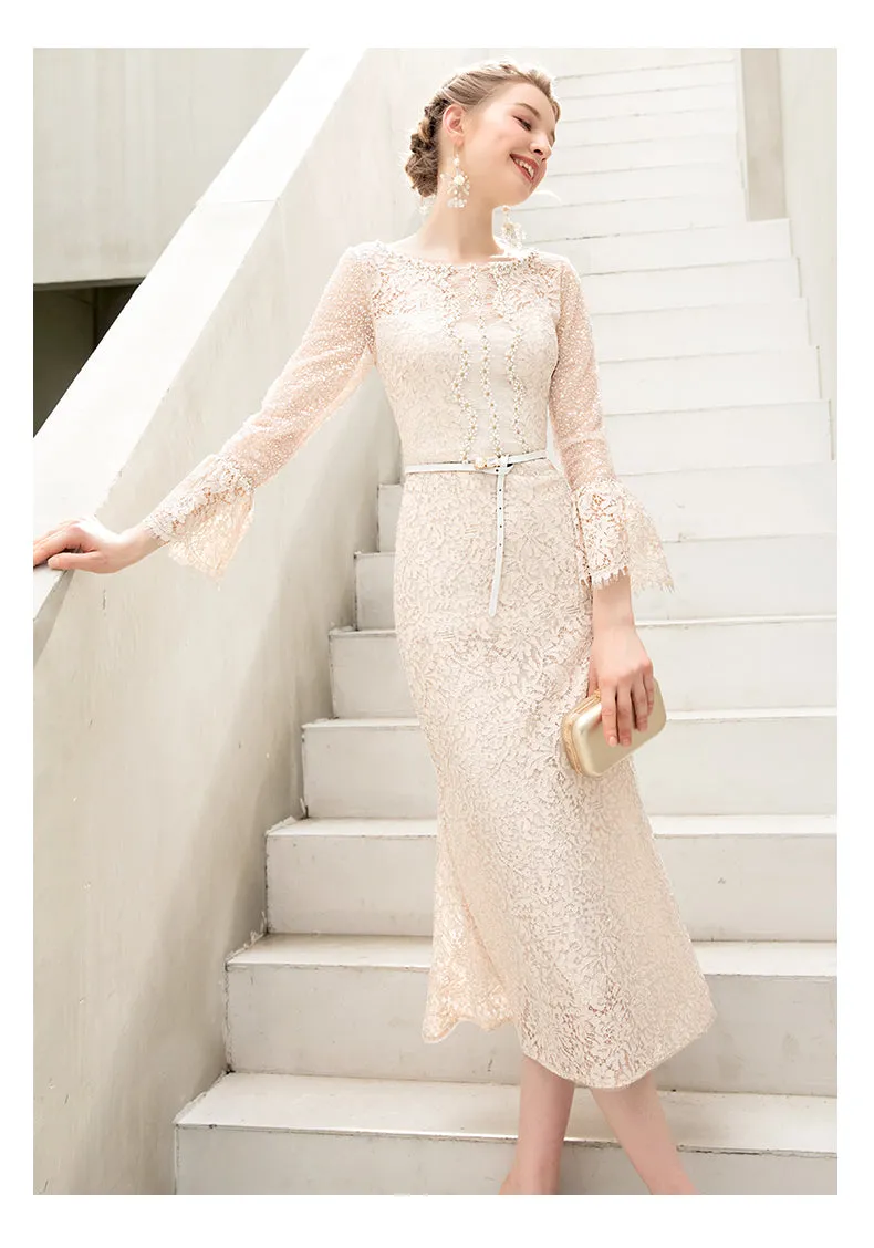 Spring and autumn long-sleeve high-end lace short wedding dress - Nadin