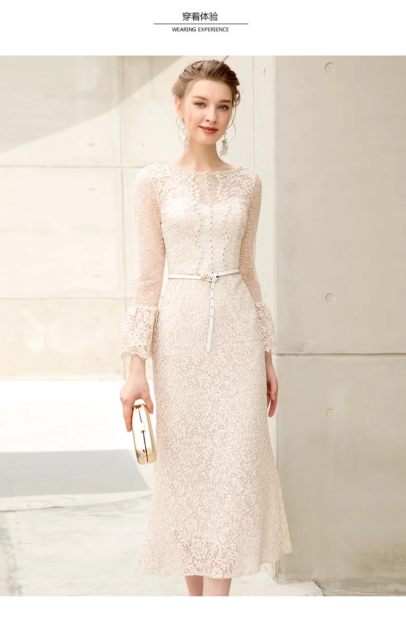 Spring and autumn long-sleeve high-end lace short wedding dress - Nadin