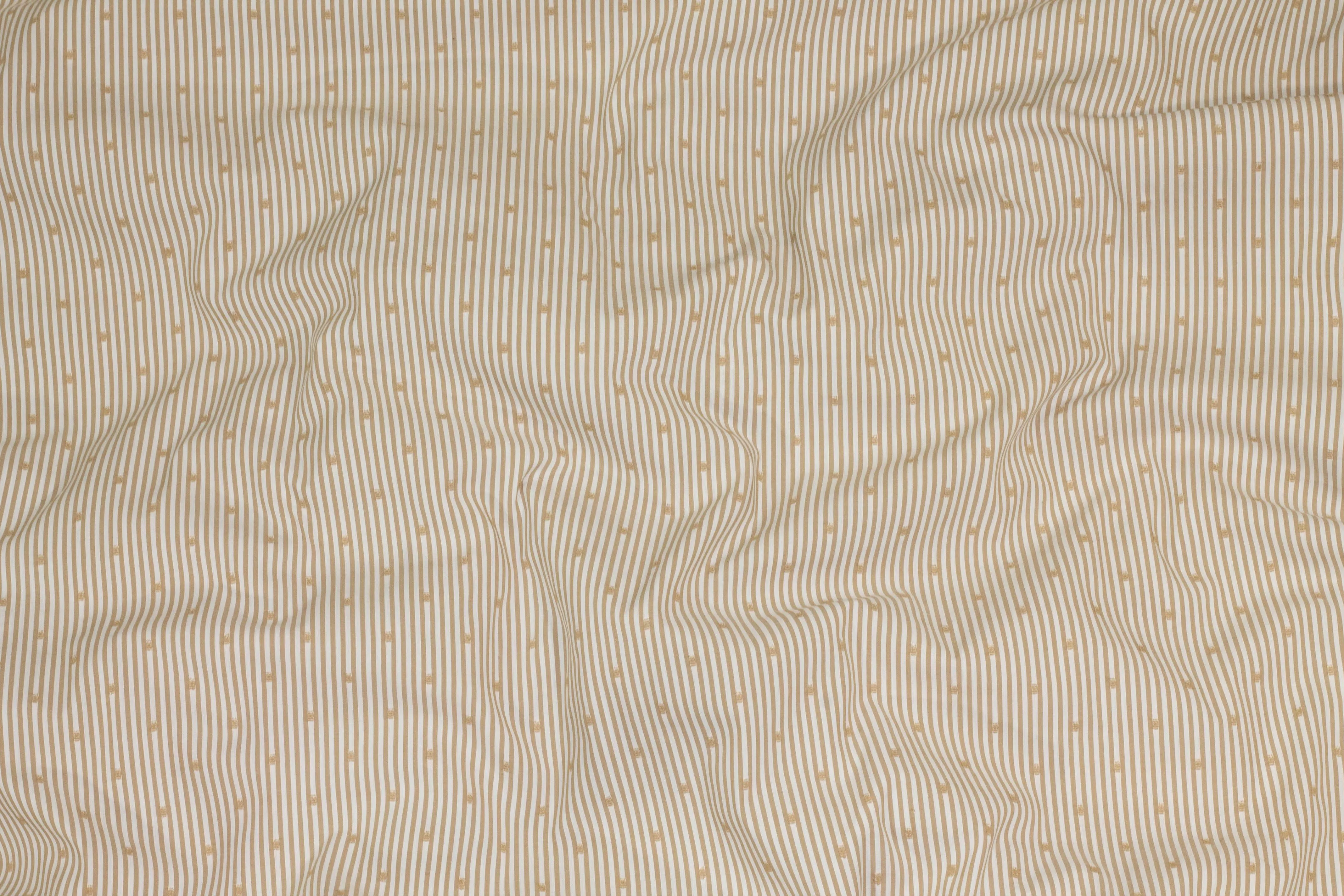 Tan and White Striped and Embroidered Cotton
