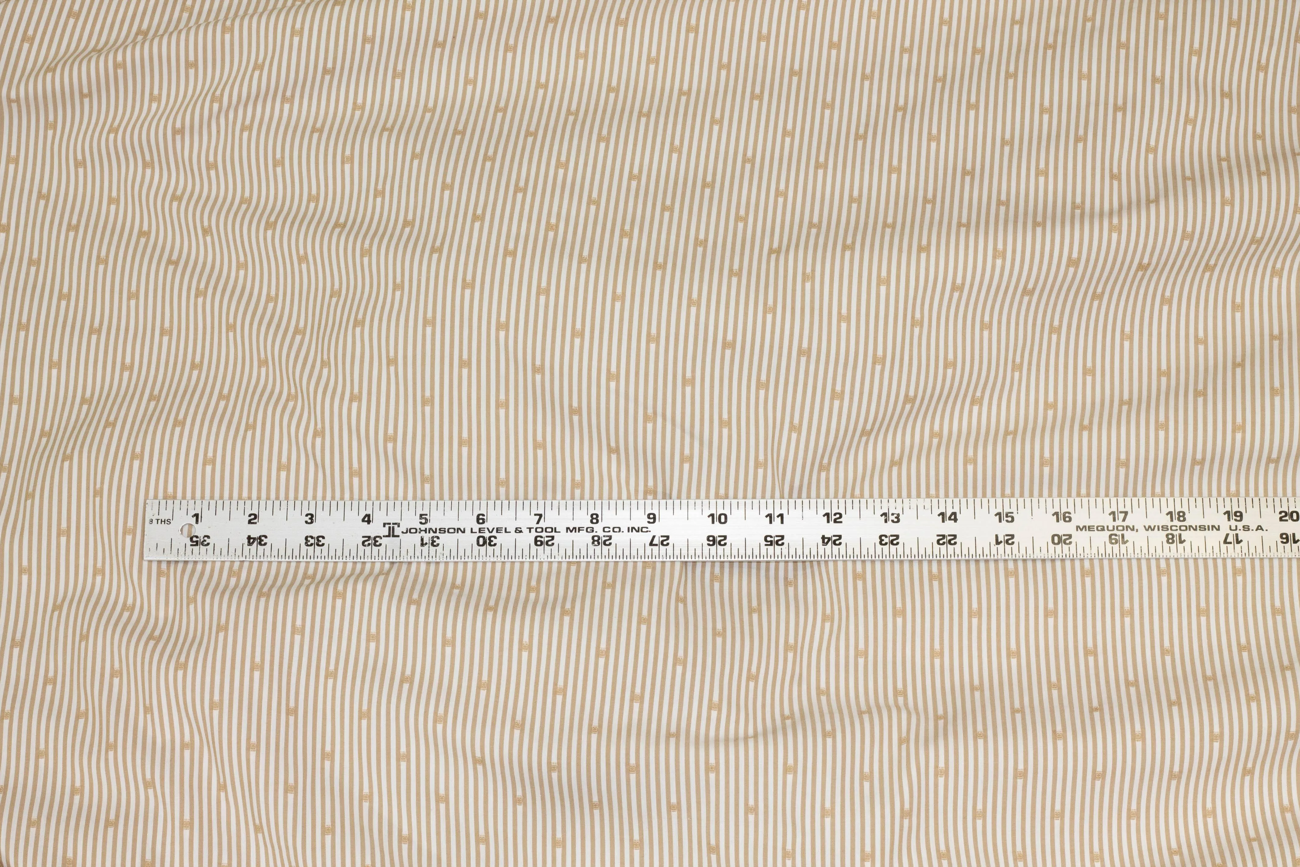 Tan and White Striped and Embroidered Cotton