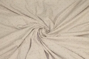 Tan and White Striped and Embroidered Cotton