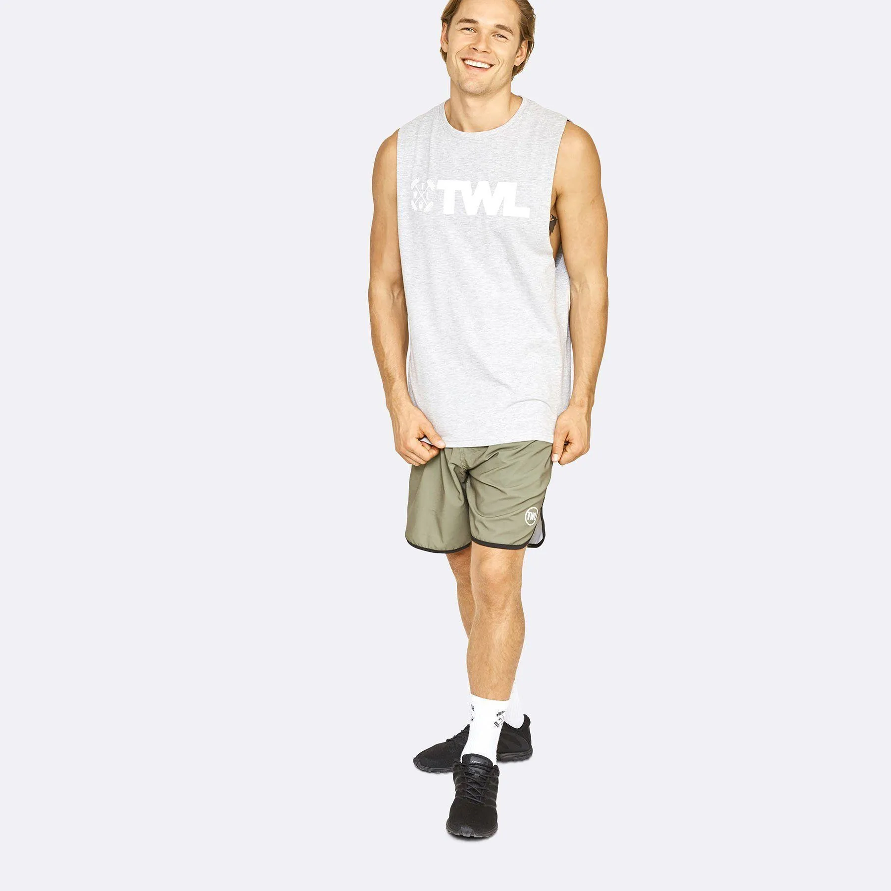 The WOD Life - Men's Classics Gunship Muscle Tank - Light Grey/White