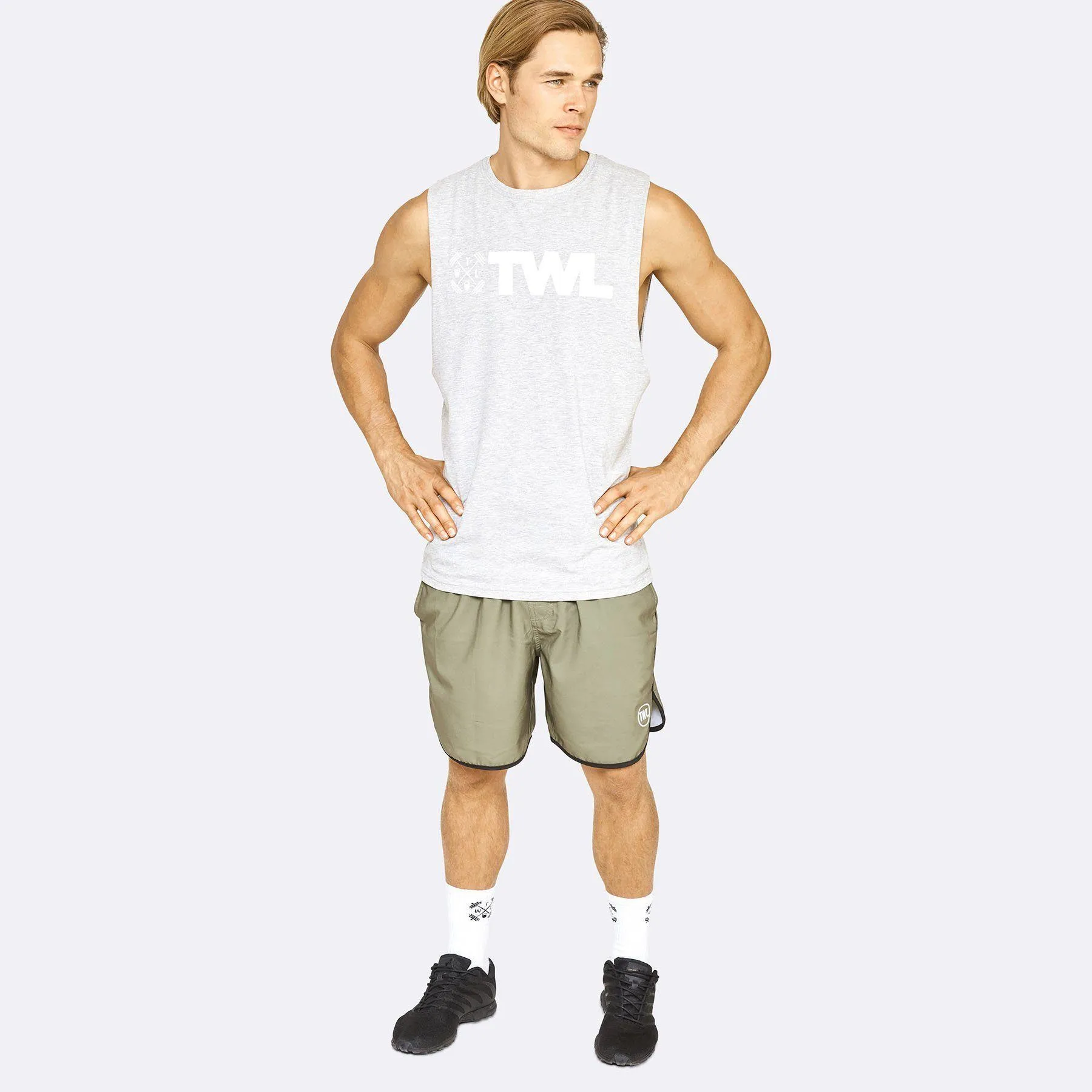 The WOD Life - Men's Classics Gunship Muscle Tank - Light Grey/White