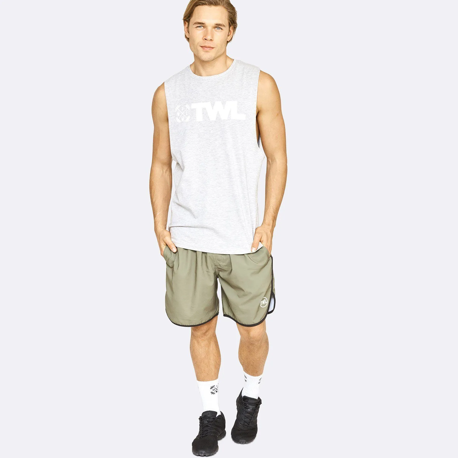 The WOD Life - Men's Classics Gunship Muscle Tank - Light Grey/White