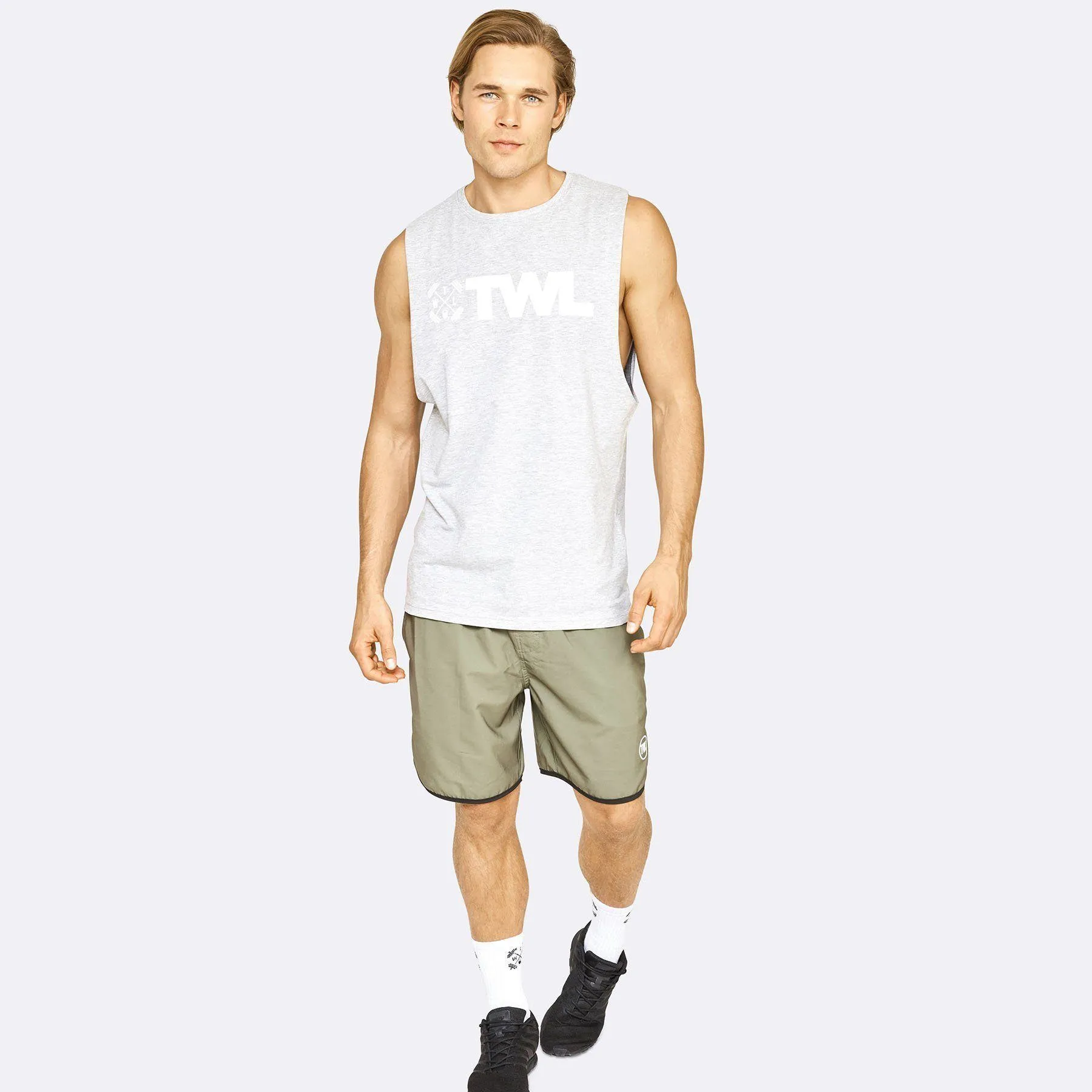 The WOD Life - Men's Classics Gunship Muscle Tank - Light Grey/White
