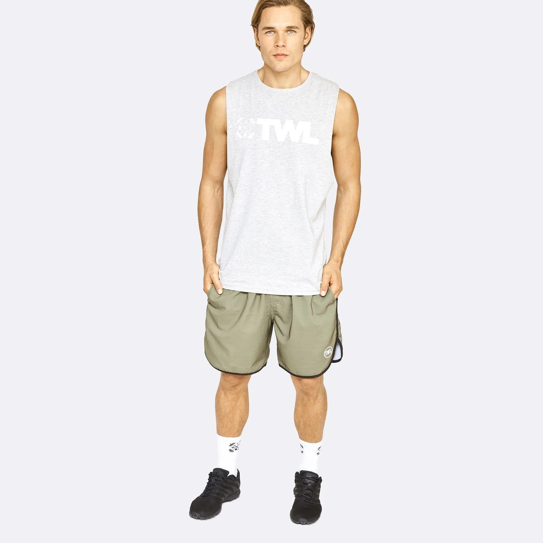 The WOD Life - Men's Classics Gunship Muscle Tank - Light Grey/White