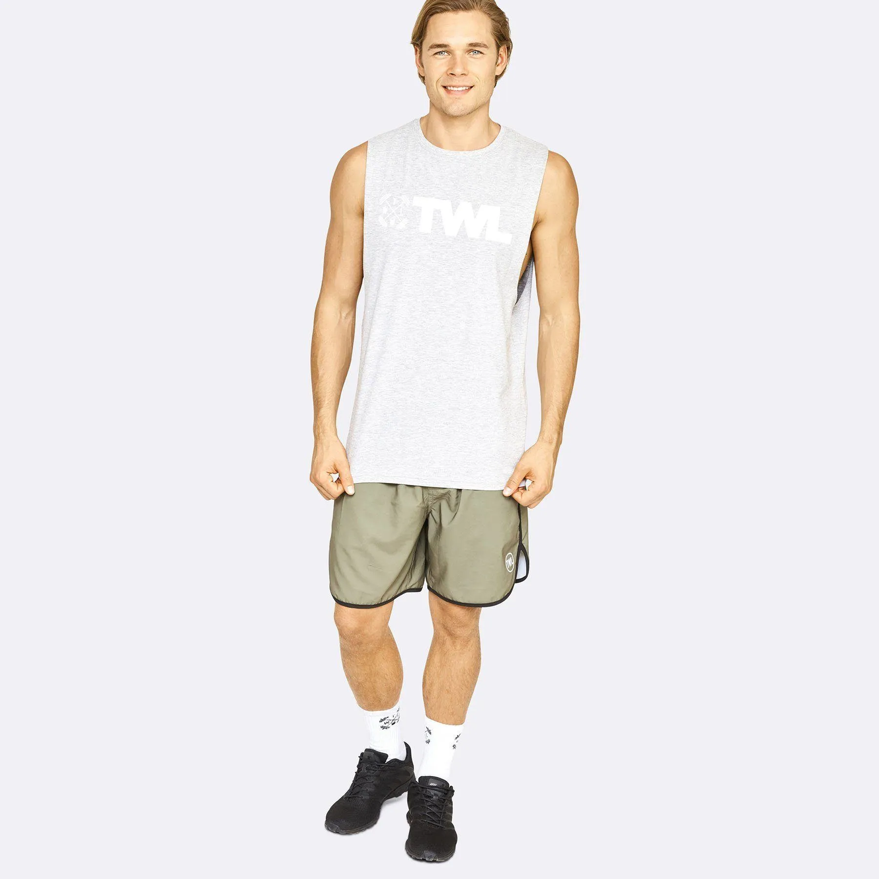The WOD Life - Men's Classics Gunship Muscle Tank - Light Grey/White