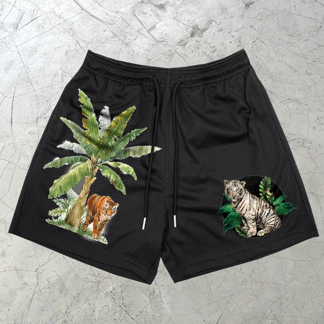 Tiger Graphic Casual Art Mesh Shorts