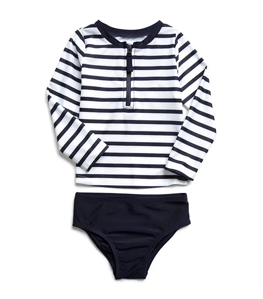 Toddler Recycled Stripe Rash Guard Swim Two-Piece - Navy Stripe