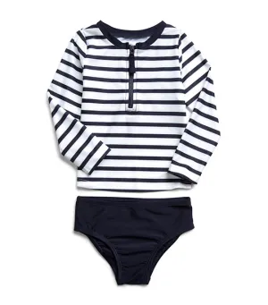 Toddler Recycled Stripe Rash Guard Swim Two-Piece - Navy Stripe