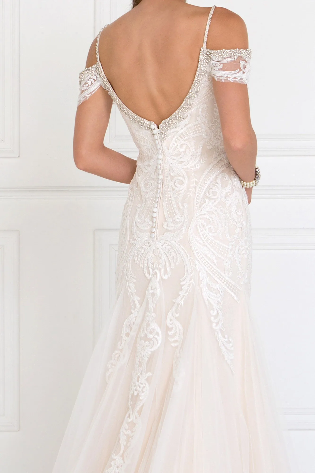 Tulle Off-Shoulder Sweetheart Mermaid Long Dress with Lace Applique GLGL1513