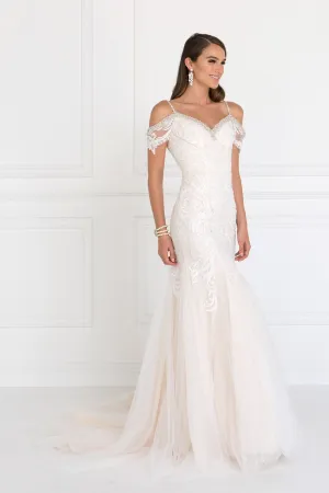 Tulle Off-Shoulder Sweetheart Mermaid Long Dress with Lace Applique GLGL1513