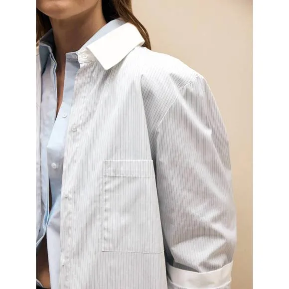 TWP Boyfriend Button Down Grey/White Stripes