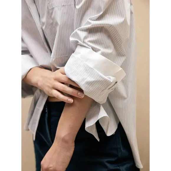 TWP Boyfriend Button Down Grey/White Stripes