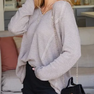 V-Neck Waffle Knit Top