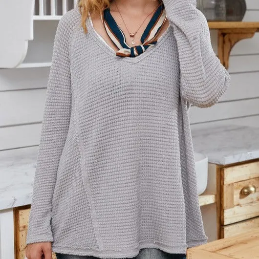 V-Neck Waffle Knit Top