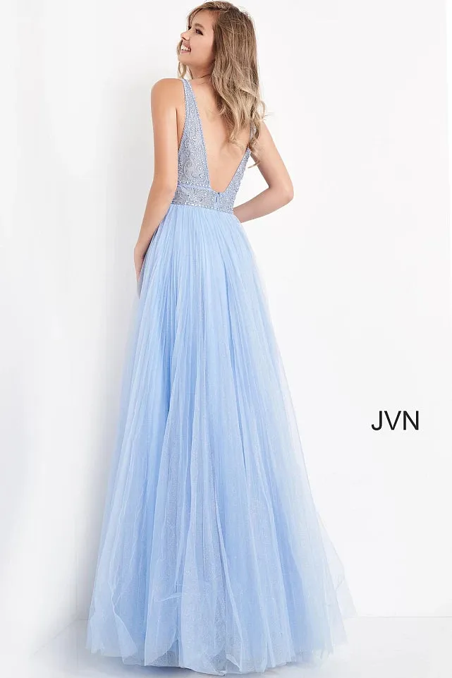 Verona | V Neck Sleeveless Tulle Gown | JVN05818