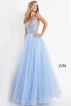 Verona | V Neck Sleeveless Tulle Gown | JVN05818