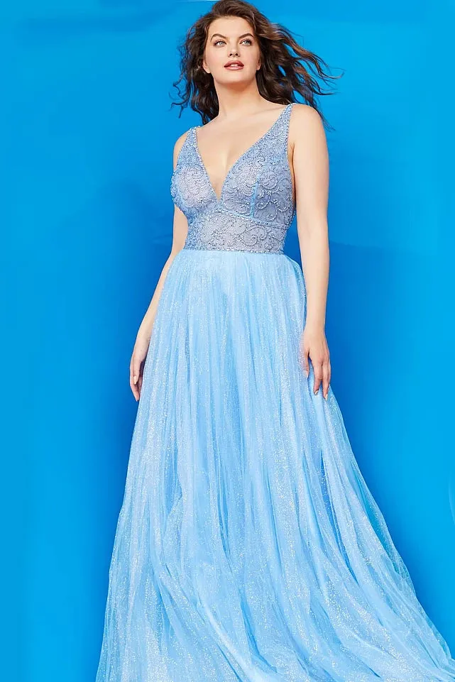 Verona | V Neck Sleeveless Tulle Gown | JVN05818
