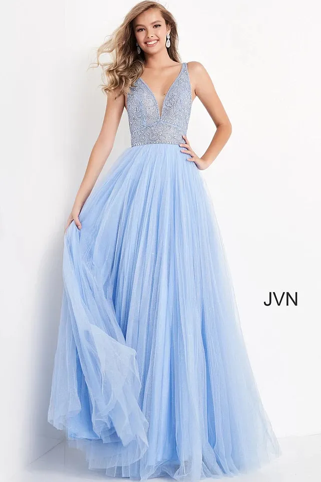 Verona | V Neck Sleeveless Tulle Gown | JVN05818