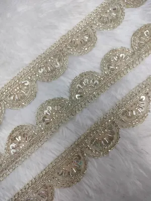 Water Gold Scalloped Cutdana Embellished Trim