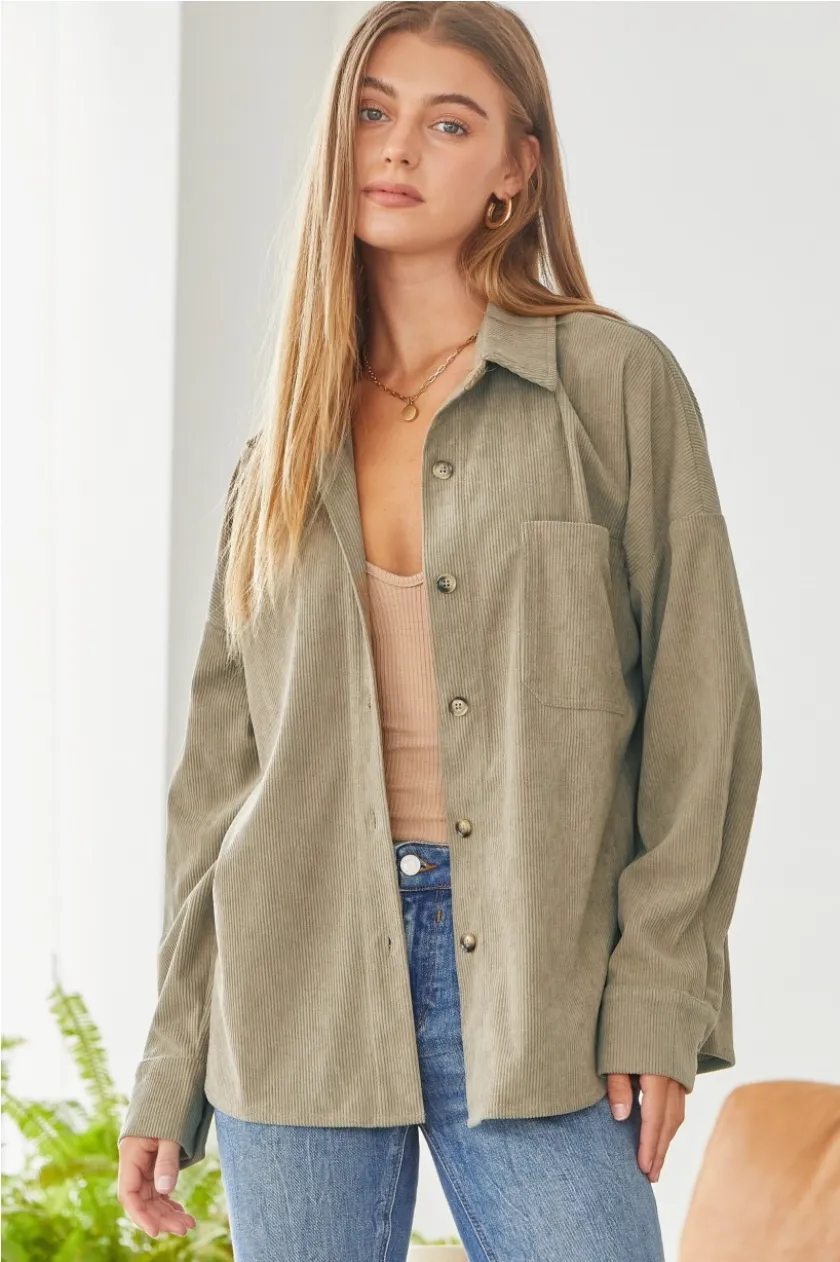 We Go Together Corduroy Button Down - Olive