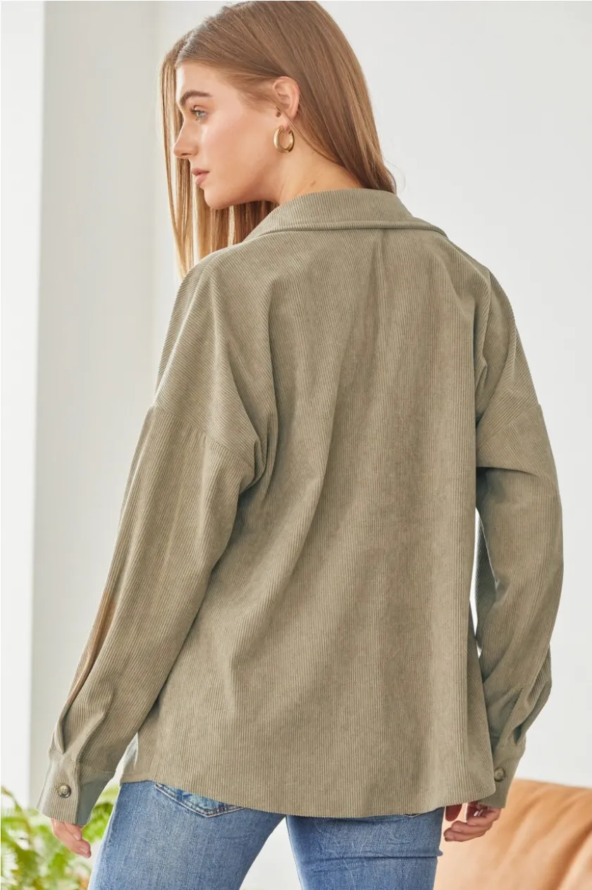 We Go Together Corduroy Button Down - Olive