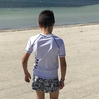 White/ blue short-sleeved rash top