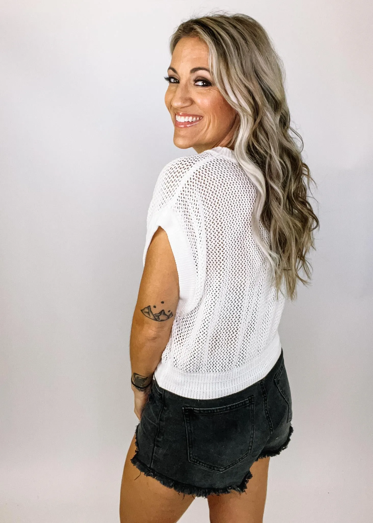 White Crochet Tank Vest
