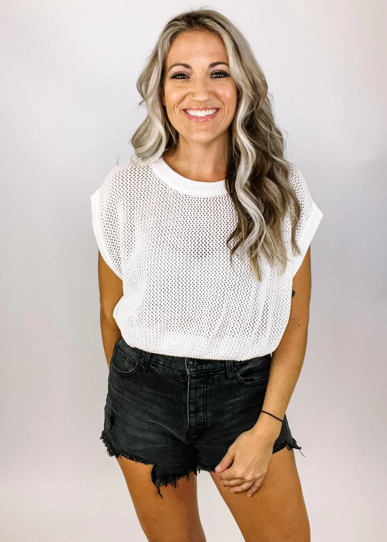 White Crochet Tank Vest