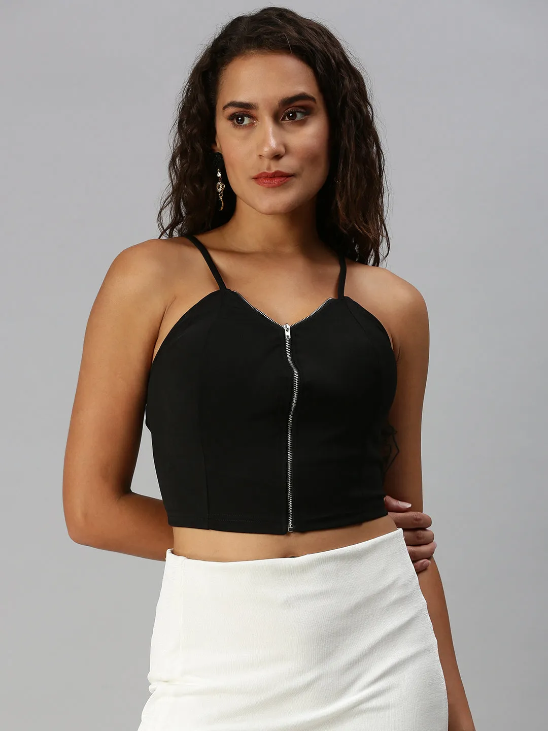 Women Sweetheart Neck Solid Black Bralette Top