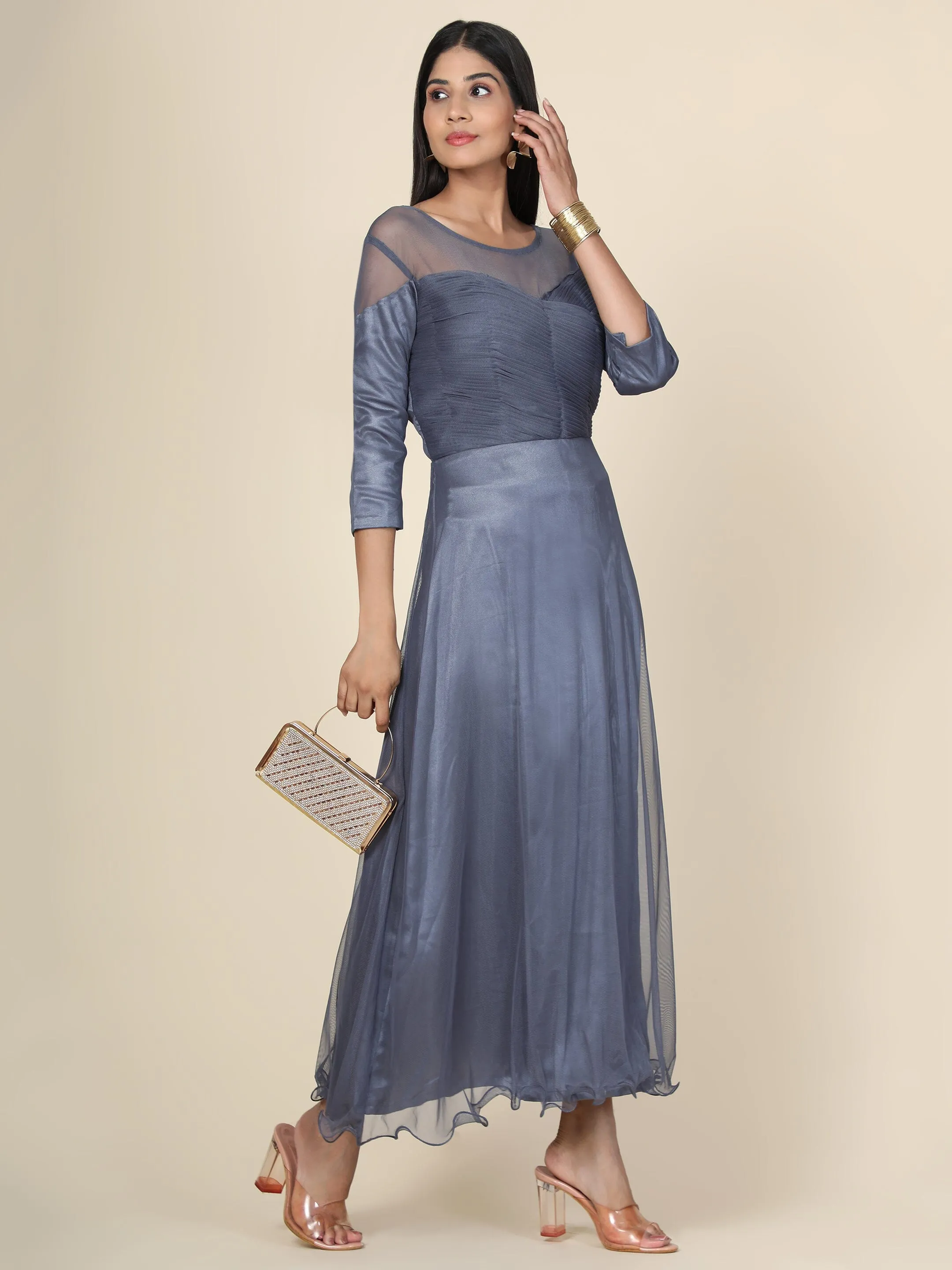 Women's Pleat Draped Grey Gown