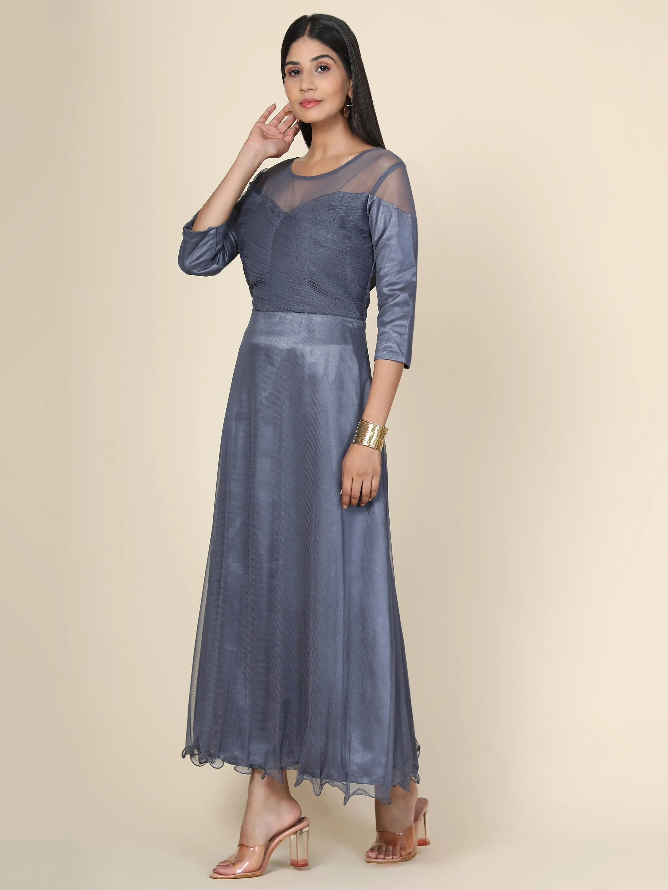 Women's Pleat Draped Grey Gown