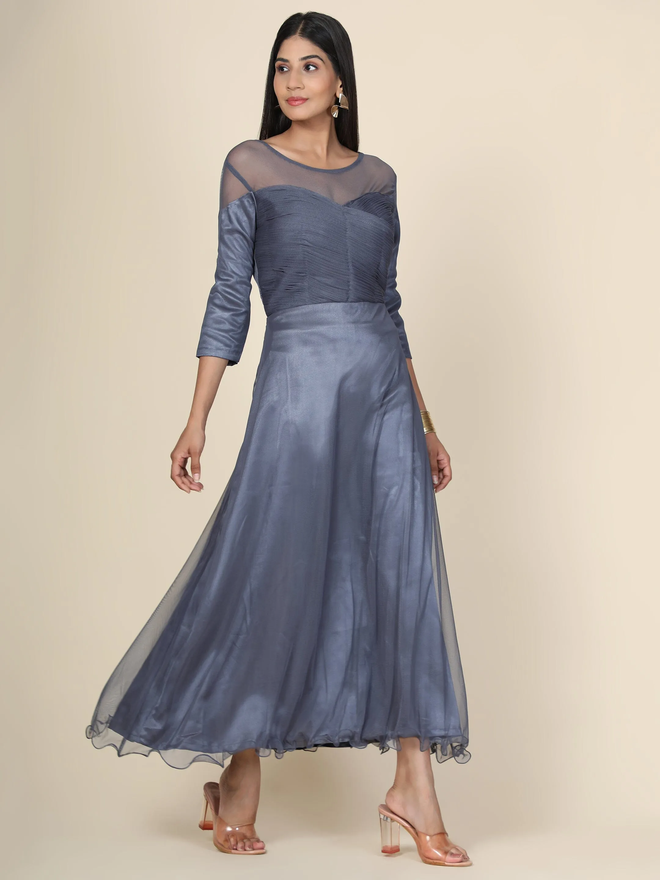 Women's Pleat Draped Grey Gown