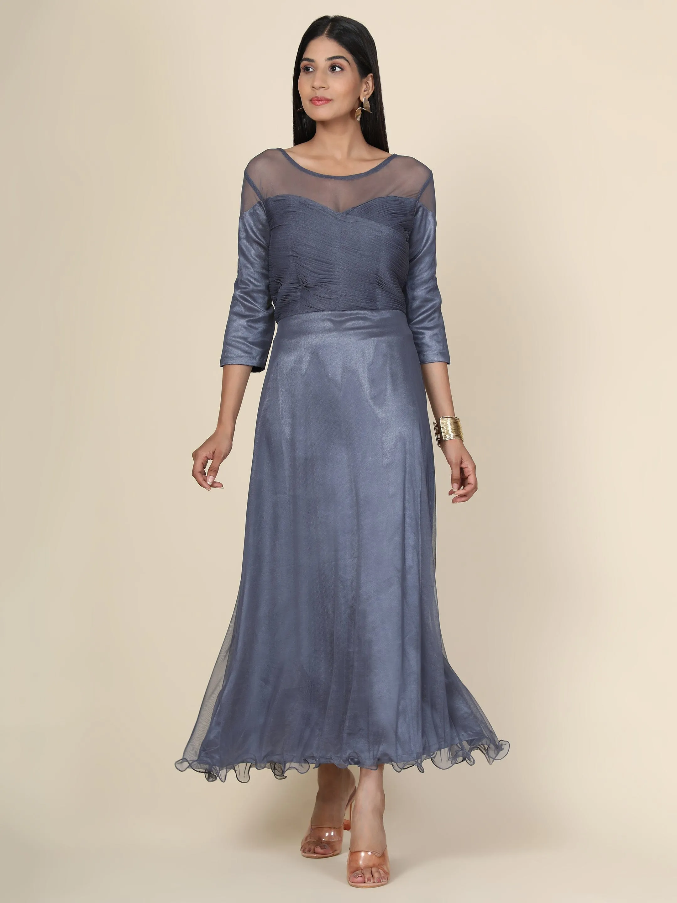 Women's Pleat Draped Grey Gown
