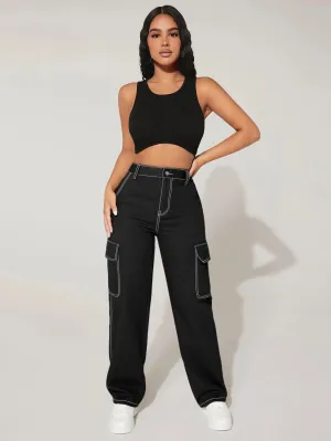Zippered Pocket Denim Pants
