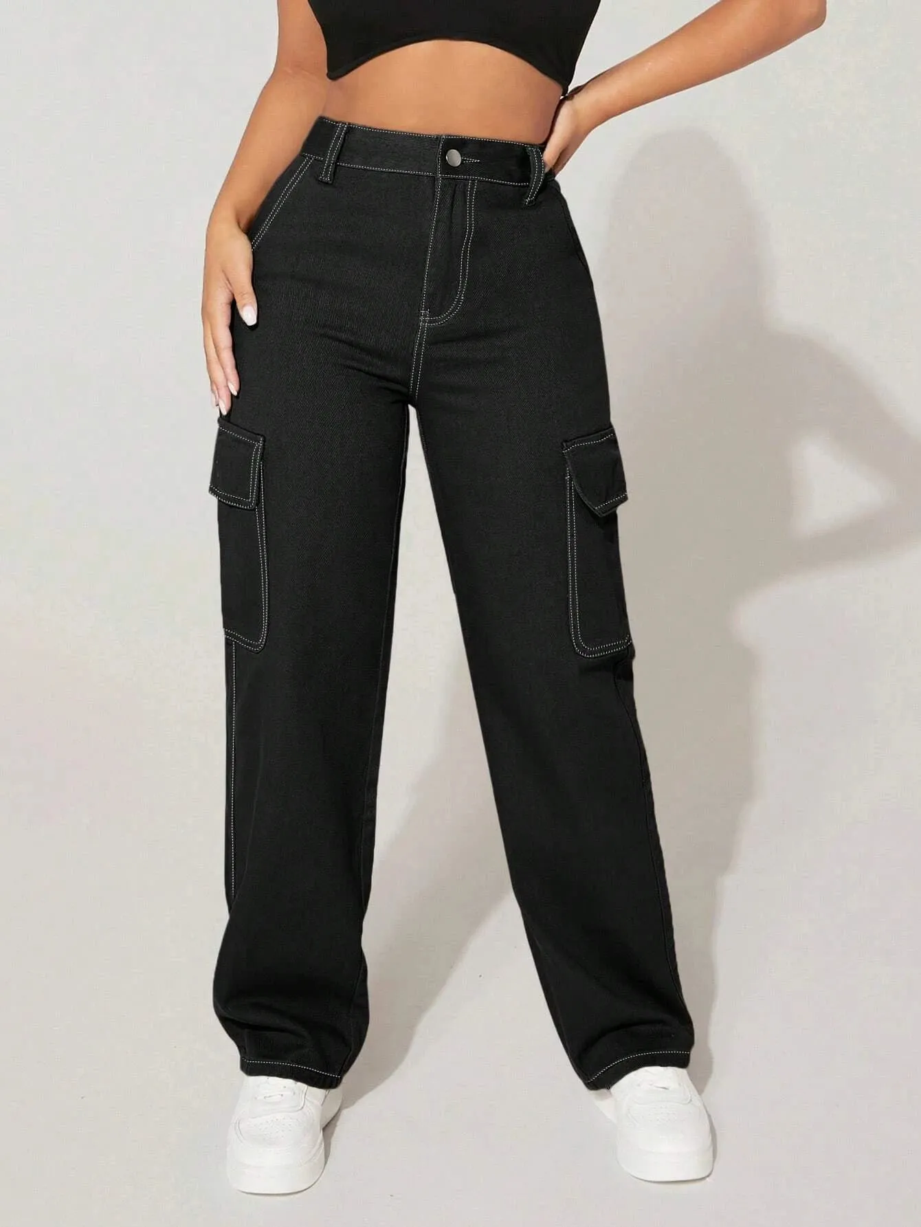 Zippered Pocket Denim Pants
